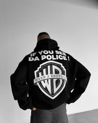 Oversized Police Graphic Printed Heavy GSM Hoodie