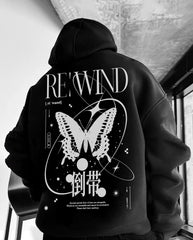 Oversized Rewind Graphic Printed Heavy GSM Hoodie