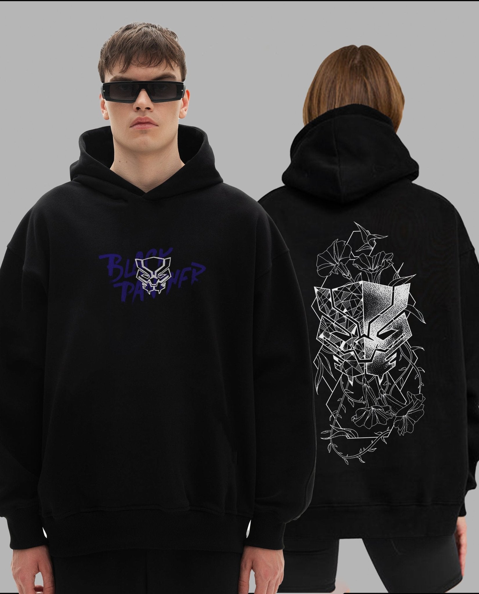 Oversized Black Panther Graphic Printed Heavy GSM Hoodie
