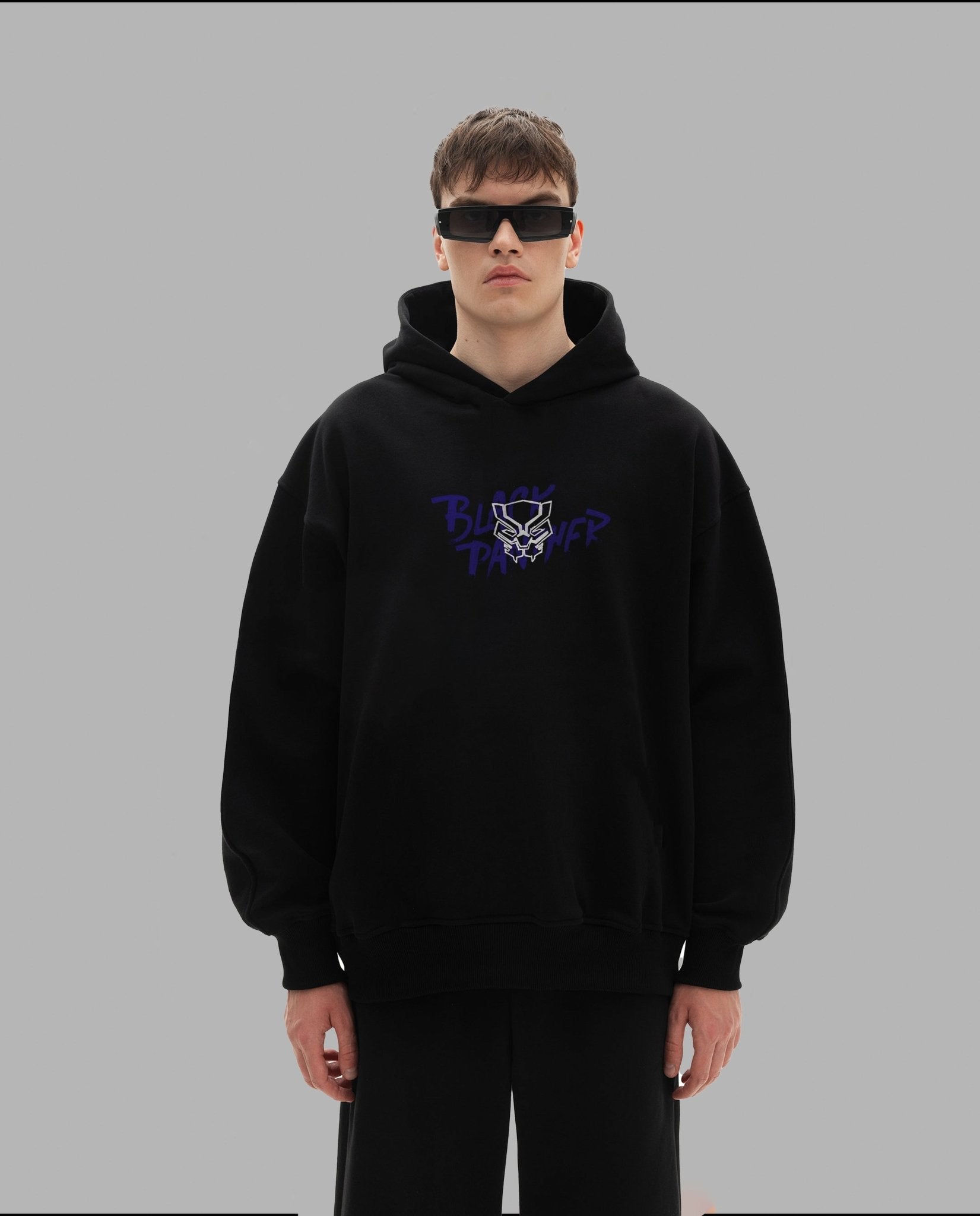 Oversized Black Panther Graphic Printed Heavy GSM Hoodie