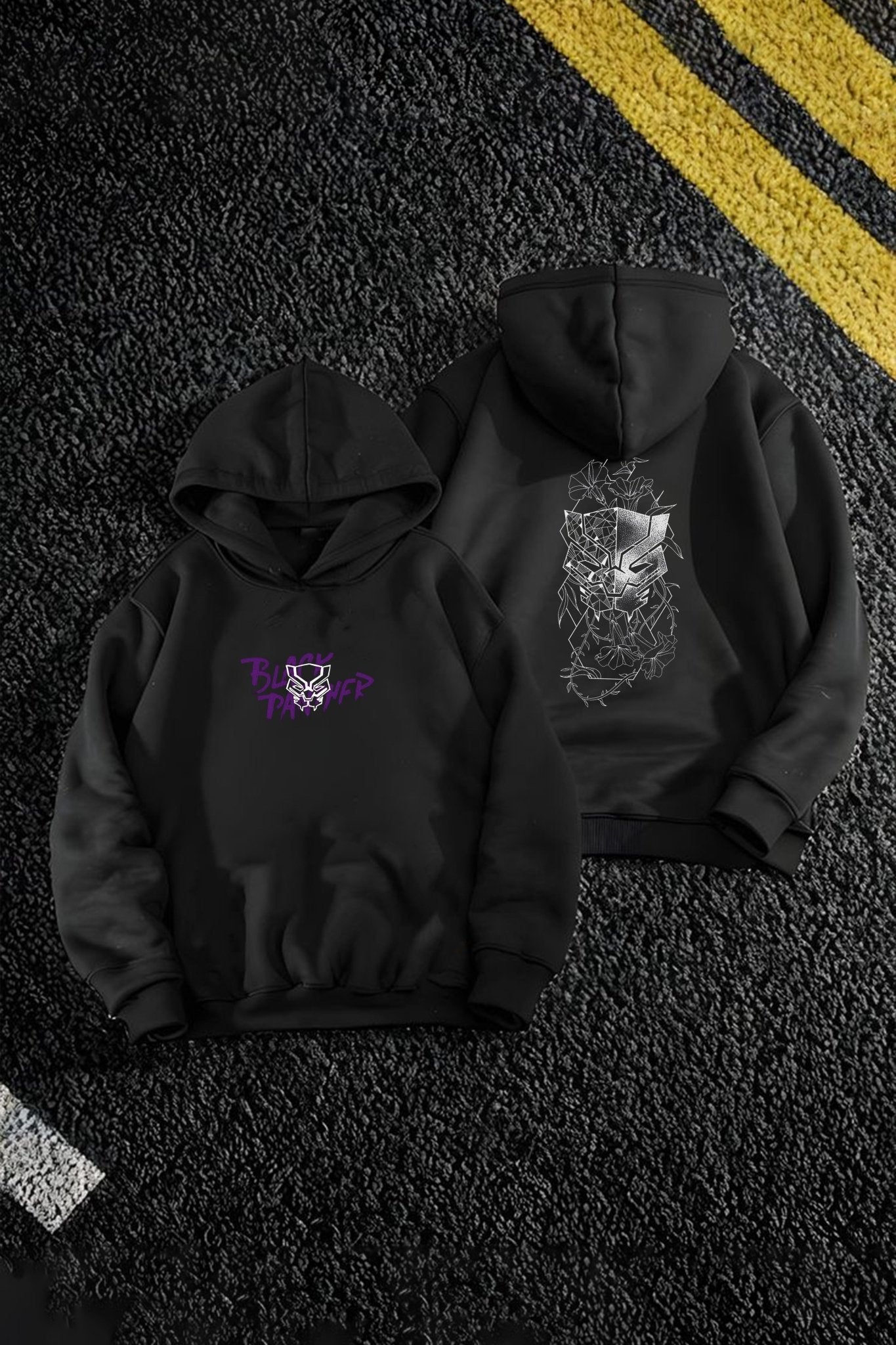 Oversized Black Panther Graphic Printed Heavy GSM Hoodie